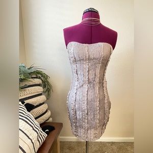 Lace mini dress in taupe.Size Sm